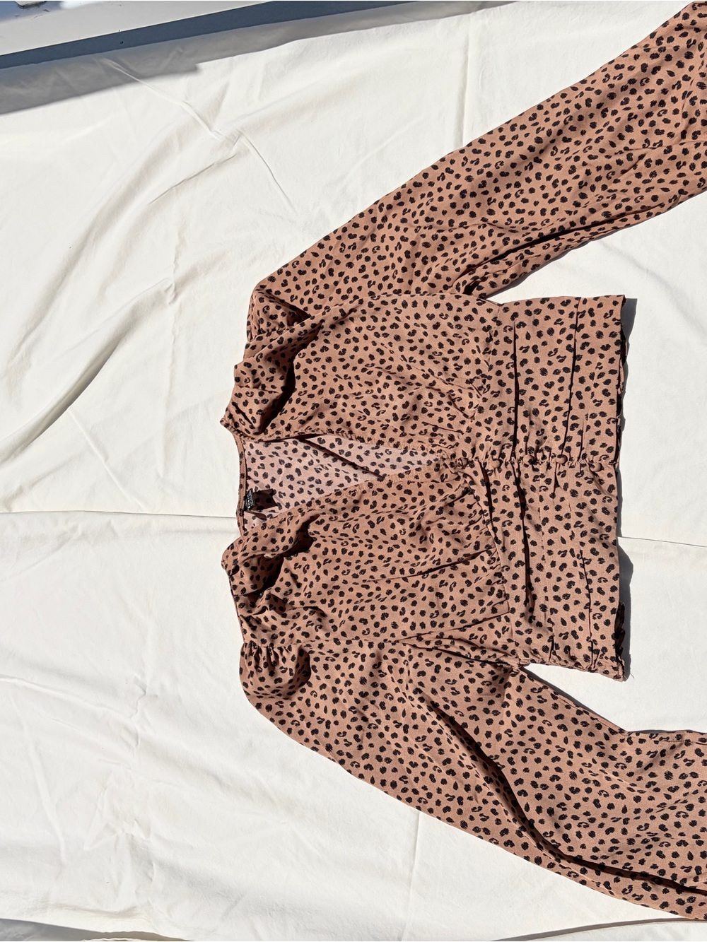 SHEIN Dusty Mauve Leopard Print V-Neck Peplum Blouse